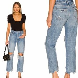 FITS BIGGER - Free People | Tapered Baggy Boyfriend Jeans / Mid Century Blue
